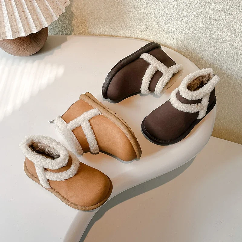 

Children's Snow Boots 1-16 Years Old Yellow Padded Thickened Warm Boys Girls Cotton Shoes Soft Non-slip Kids Short Cotton Boots