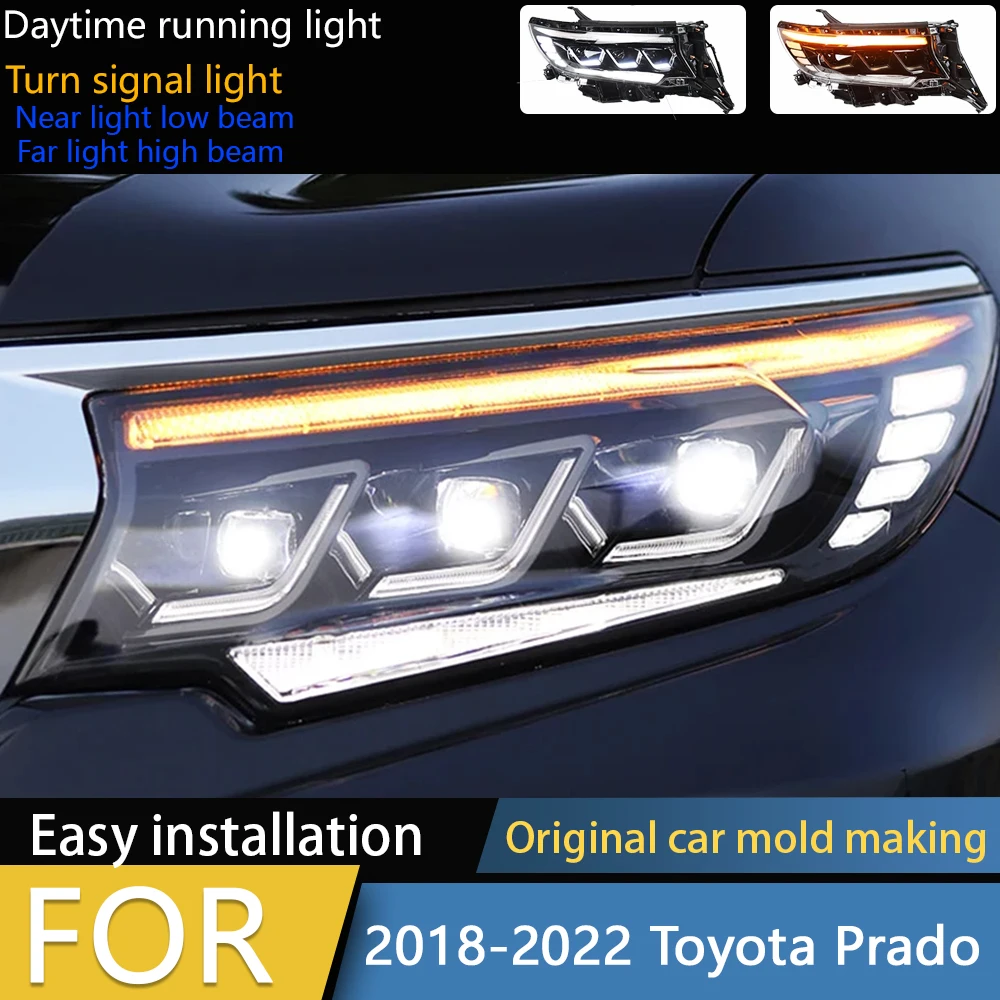 

Автомобильный Стайлинг, фара для фар Toyota Prado 2018-2022 Prado LC150, светодиодная фара, линза проектора DRL, автомобильные аксессуары
