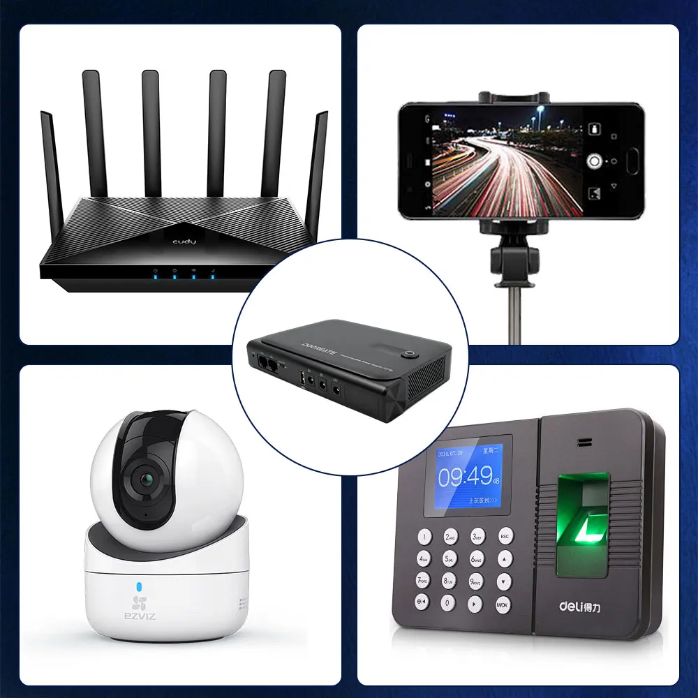 【Without Battery】36W high power UPS Uninterruptible Power Supply 5V-24V Output 18650 Replaceable Battery for Router NAS Modem &