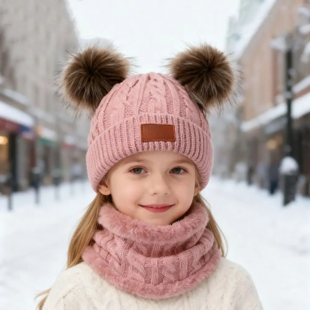 

Solid Color Baby Hat Scarf Gloves Set Windproof Warm Thicken Toddler Bonnet Pompom Knitted Beanie Winter Hat Scarf Gloves