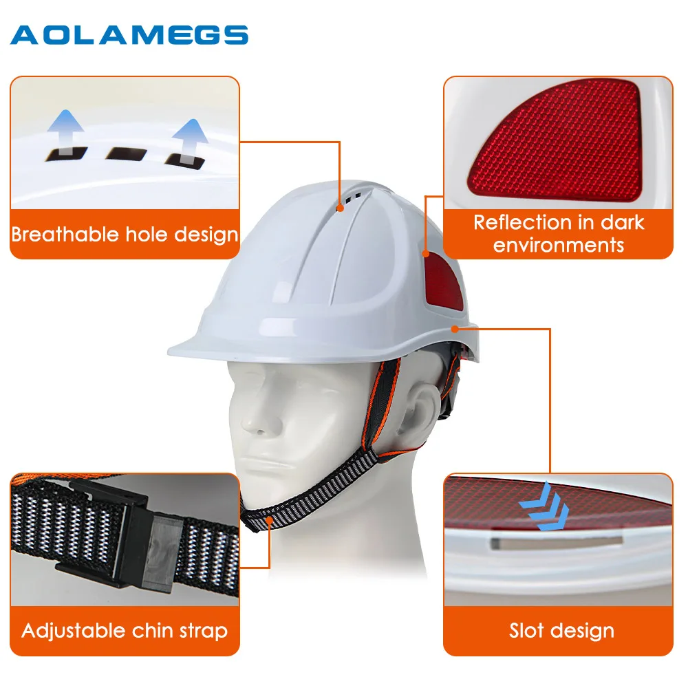 Construction Safety Helmets with Reflective Patch for Engineer Work Cap Adjustable Safety Cap ABS Hard Hat Head Protection