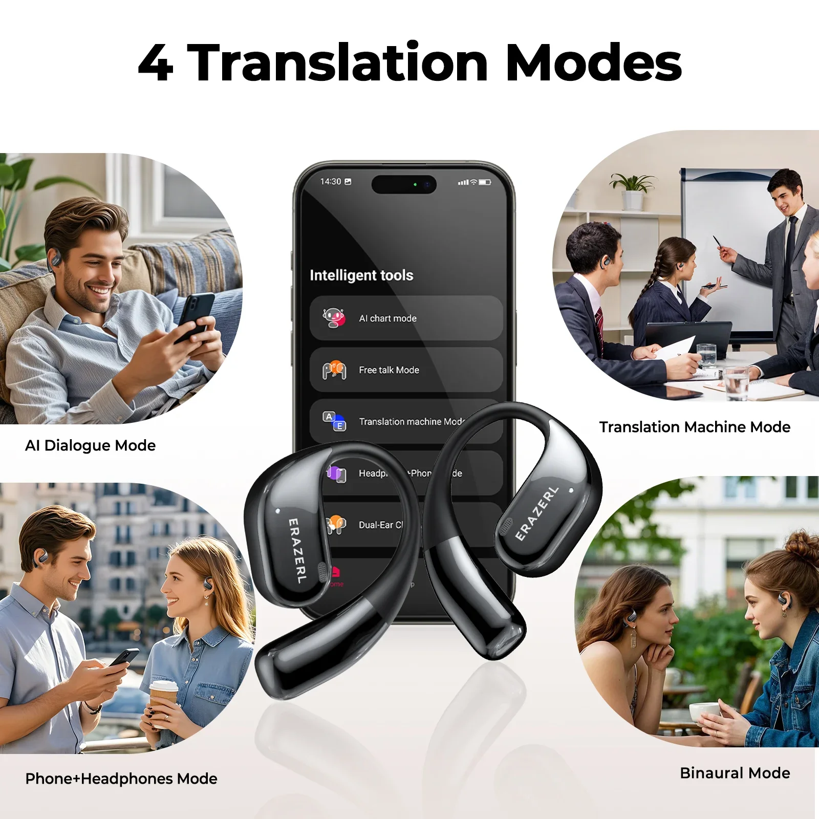 ERAZER X11 سماعات بلوتوث سماعات رياضية لاسلكية دعوة إلغاء الضوضاء خطافات الأذن OWS AI المترجم سماعات الأذن