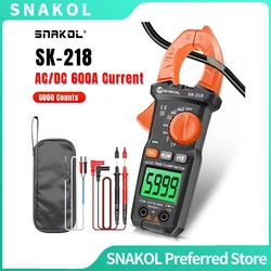 SNAKOL SK-218 600A True RMS Digital Clamp Meter AC/DC Auto-Ranging Multimeter Voltage Current Resistance Electrical Tester