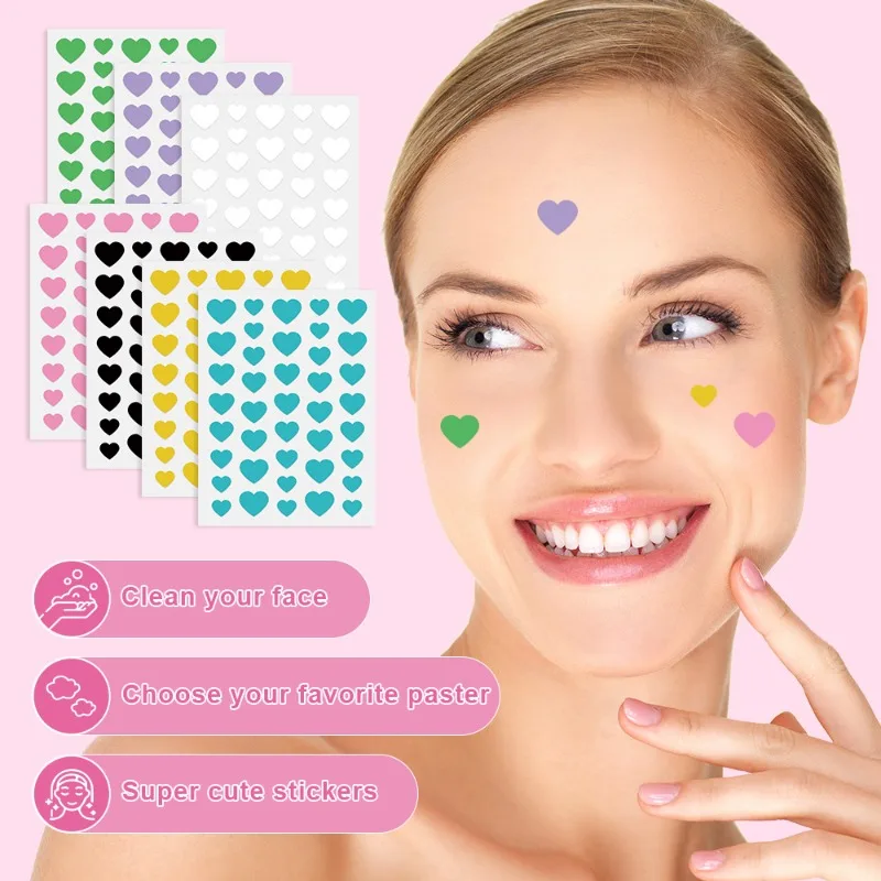 1120 unids/caja pegatina colorida de eliminación de espinillas tipo corazón hidrocoloide transpirable antiacné marcas corrector maquillaje parche para acné