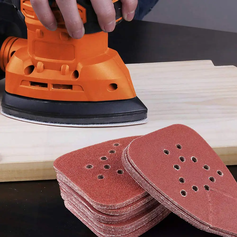 Triangle 12-Hole Sandpaper 135x98mm, Hook & Loop Red Abrasive tools for Detail Sander, Ideal for Corner & Tight Spaces