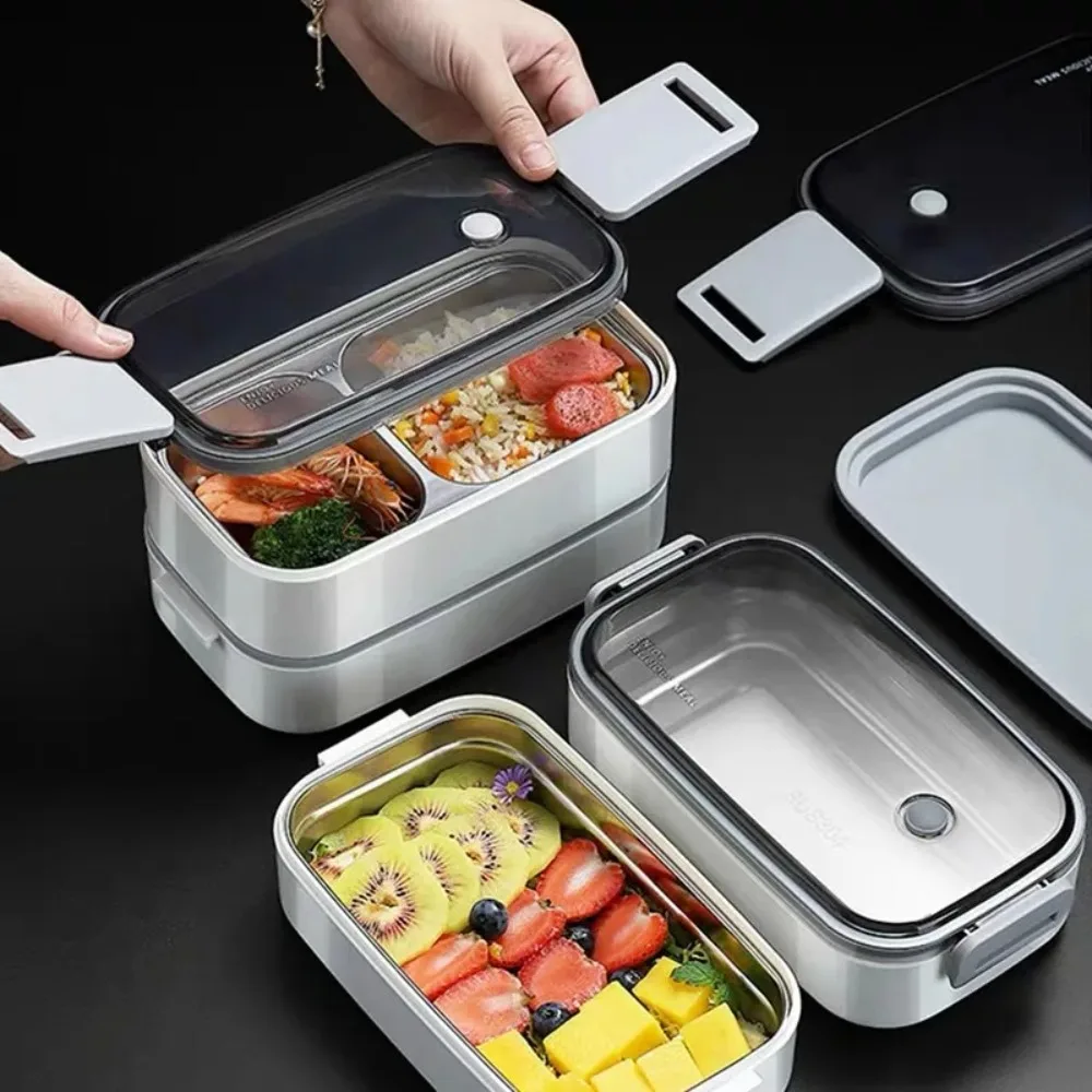 

1/2 Layers Microwavable Portable Grids Bento Food Storage Containers 304 Stainless Steel Lunch Box for Adults Kids School Office
