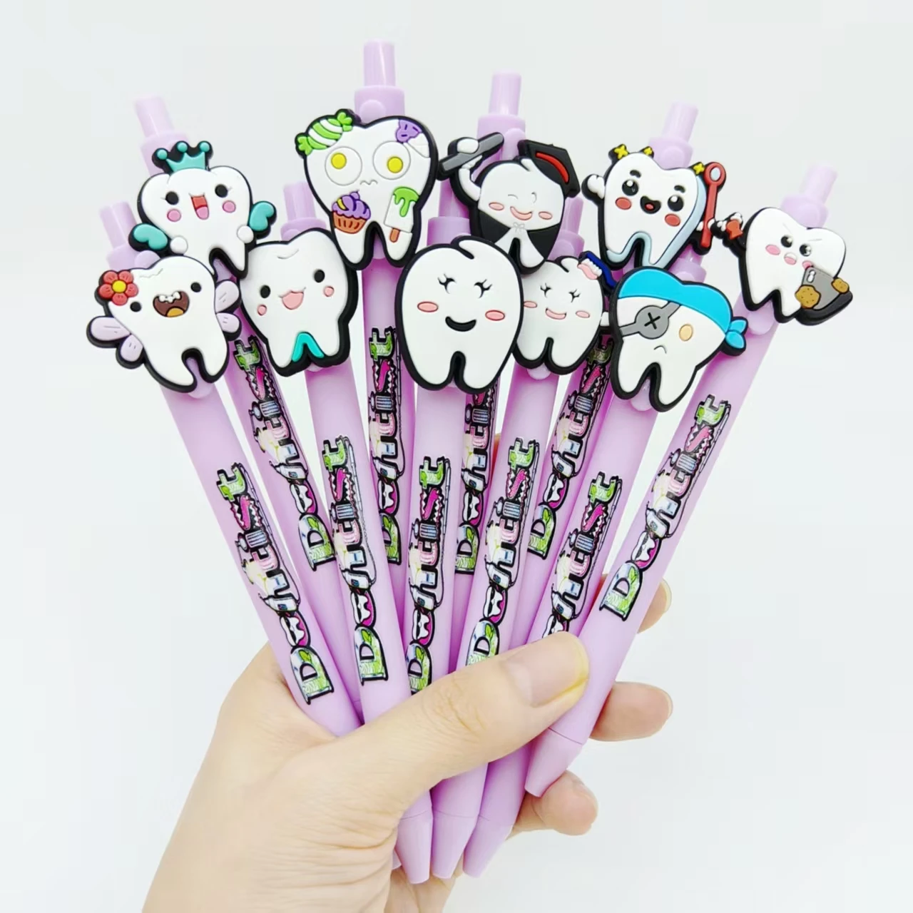 

5 шт./13 шт., шариковая ручка в форме зуба с узором и принтом, светло-фиолетовая серия, подарочные канцелярские принадлежности, офисная гелевая ручка