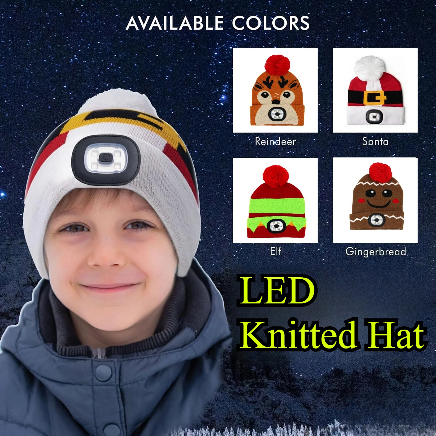 

Led Christmas Beanie Hat Led Light Up Xmas Hat Knit Christmas Cap with 6 LED Lights Unisex Winter Snow Hat Gift for Kids Adults