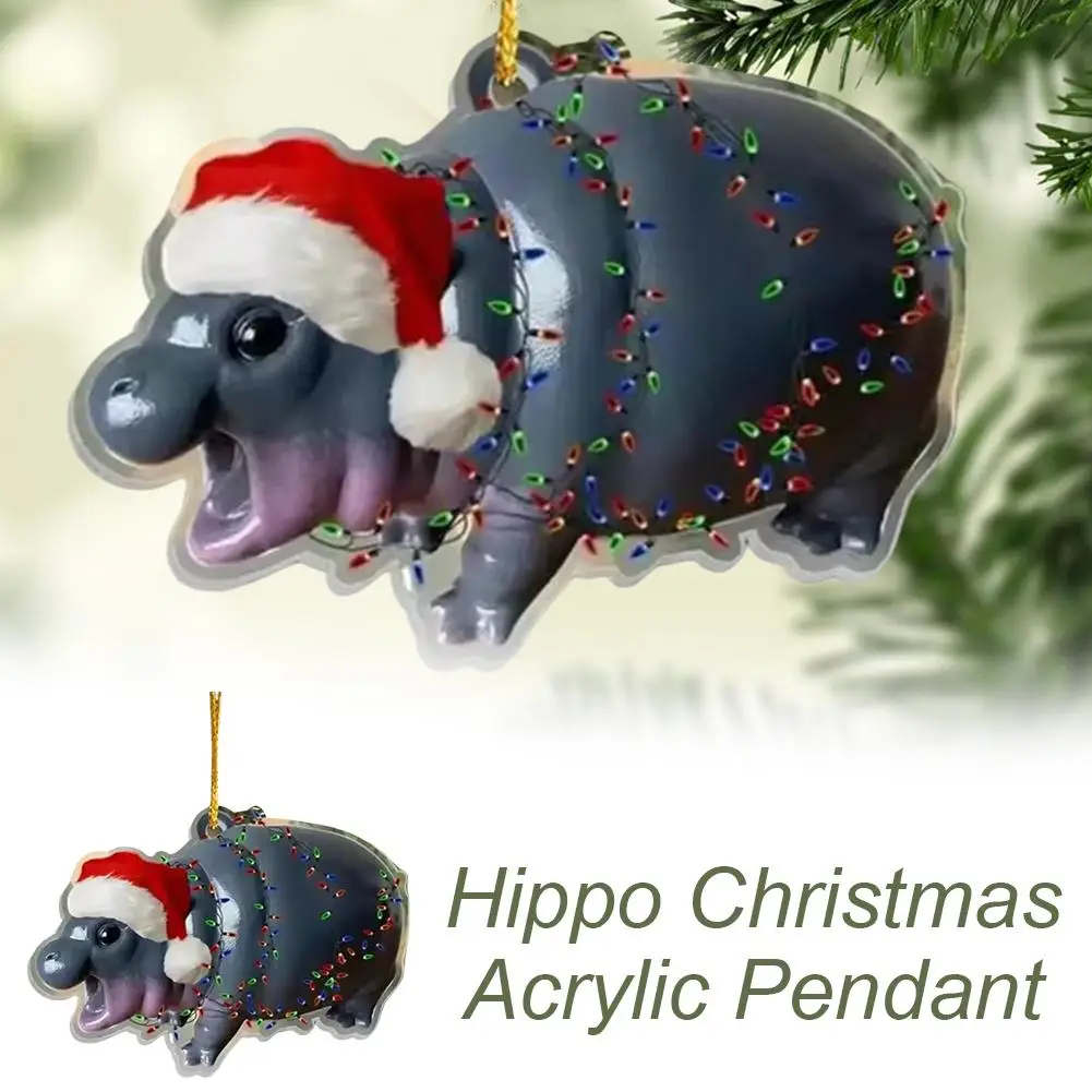 Christmas Moo Deng Hippo Home Decorations Room Decor Cute Hippo 2D Desk Car Accessories Miniature Pendant