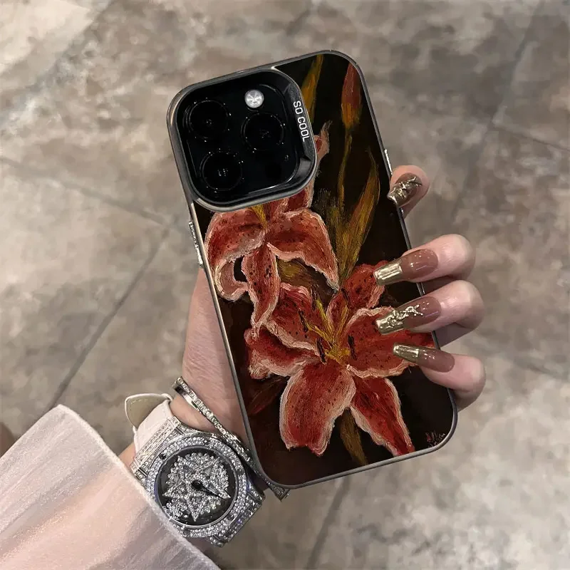 Oil Painting Lily Flower Retro Pattern Phone Case For iPhone 16 15 14 17 Air Pro Max 16E 13 12 11 7 8 SE 2022 Shockproof Cover - náhled 2