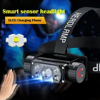 Super Bright LED Sensor Induction Headlamp 18650/21700 Battery Type-C Rechargeable Headlight Fishing Work Torch Camping Lantern