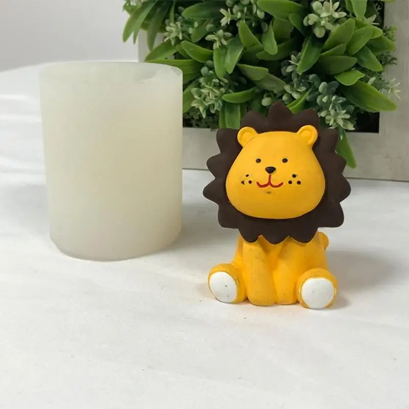 KX4B – moule en résine antiadhésif, mignon Lion lapin ours, bougie parfumée Animal, moule en Silicone, bricolage, plâtres
