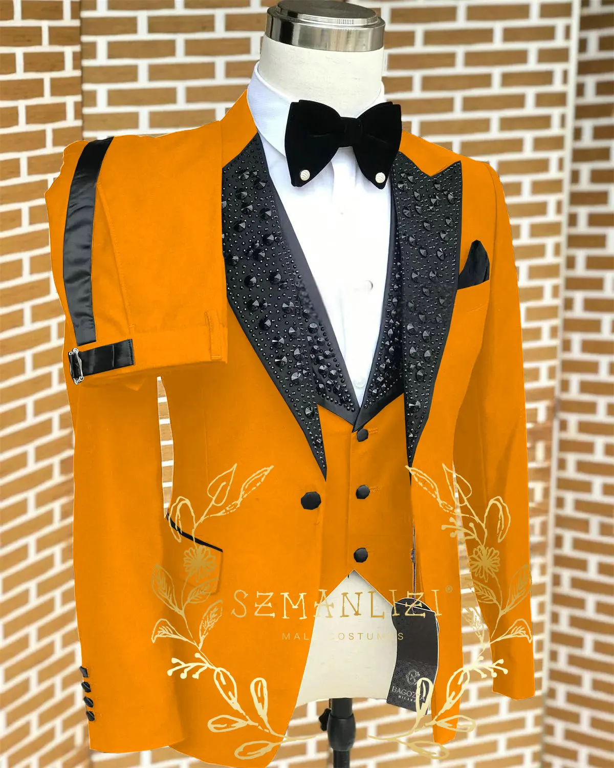 Costumes noirs pour hommes, Tuxedos de luxe en pierre et cristal, vêtements de marié sur mesure, 3 p