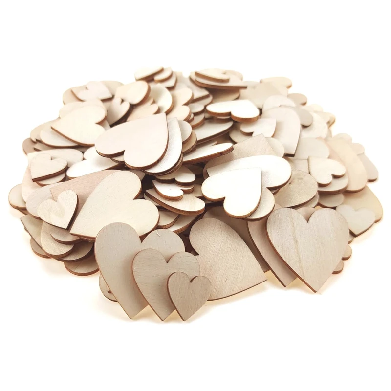 

1-3cm Unfinished Wooden Hearts, Natural Blank Wood Heart Slice Ornament for DIY Craft Art Supplies Wedding Valentine's Day Decor