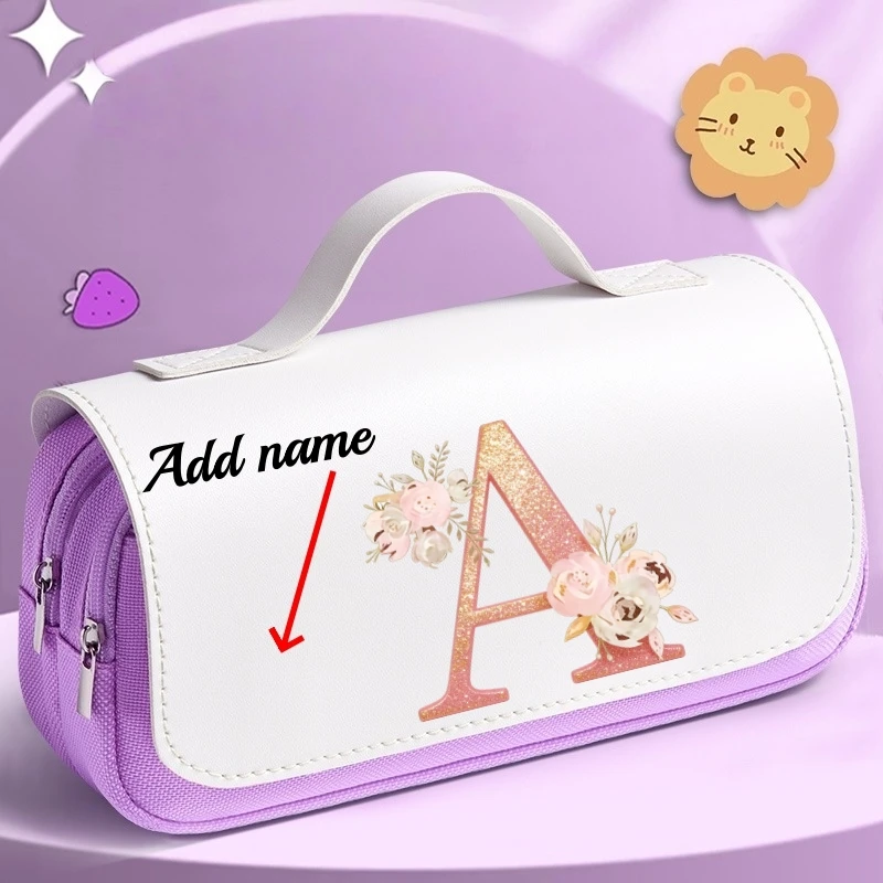 3-Tier Large Capacity Pencil Case, Custom Personalized Name with Initial Pattern Exclusive Bag, Suitable for Student Stationery