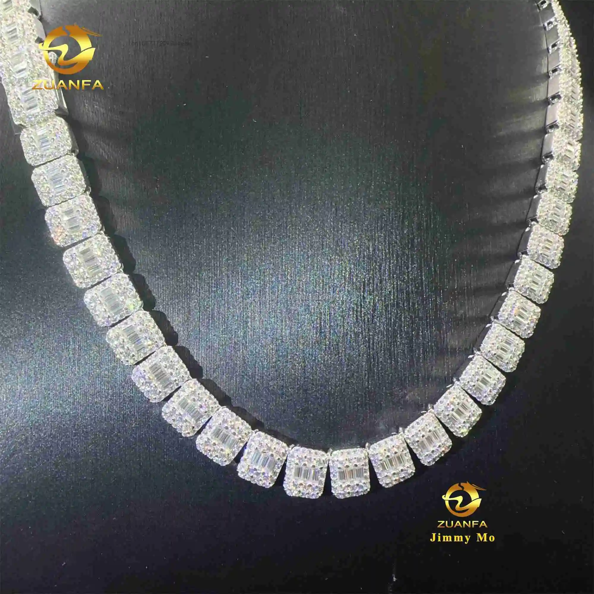 Hip Personalized Hop Style Jewelry Iced Out 925 Solid Silver Rhodium Plated Baguette Moissanite Cluster Tennis Chain Men..