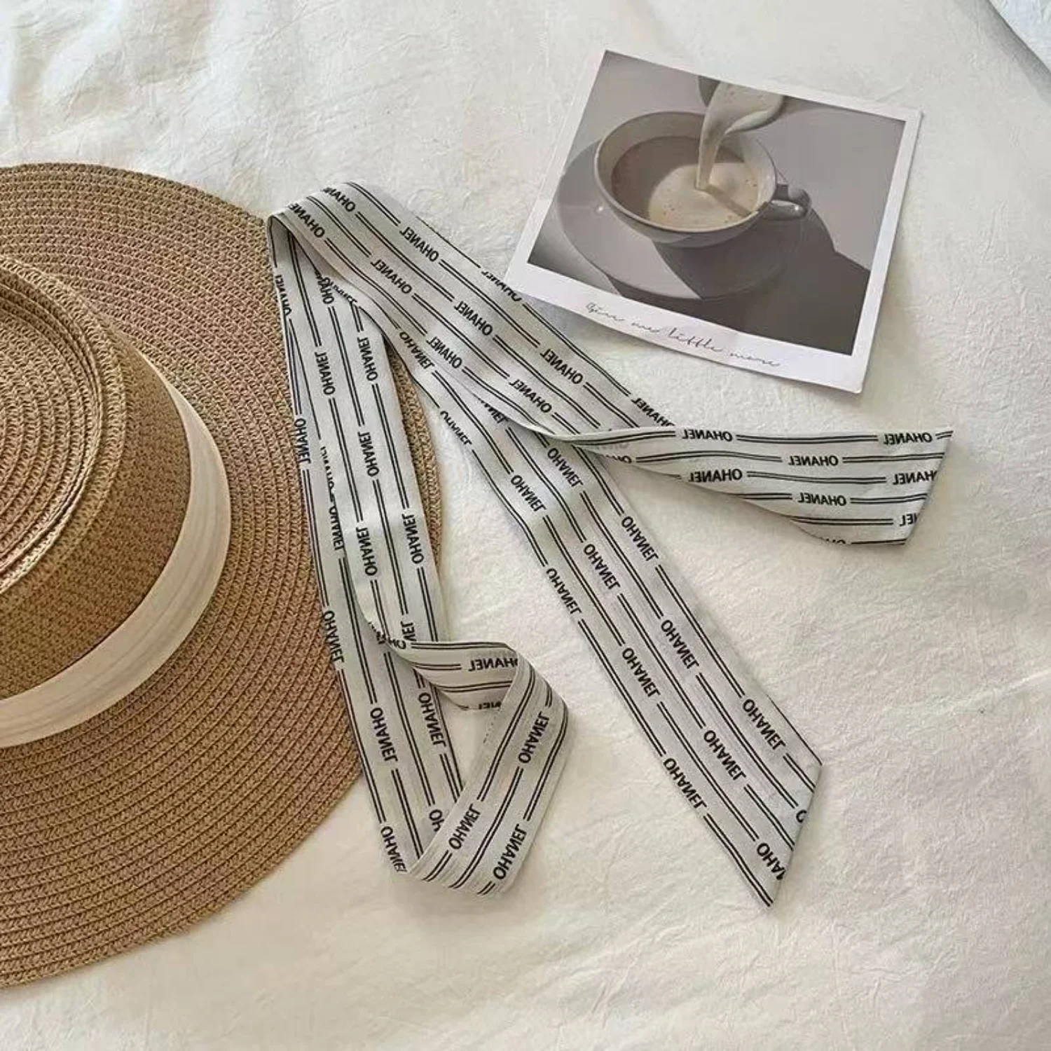 

Polka Dot & Striped Chiffon Skinny Scarf Long Narrow Bandana for Hair and Bag Decorative Accessory