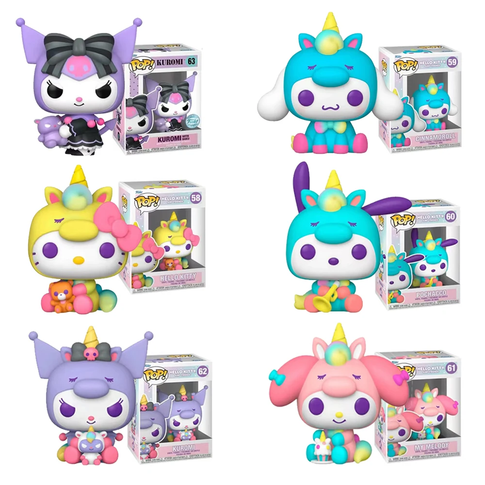 Funko Pop Sanrio Action Figure Kawaii Anime Figures Kuromi My Melody Cinnamoroll Hello Kitty Model Dolls Kids Toys Decorations