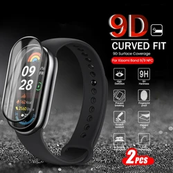 2Pcs 9D Curved Surface Screen Protector  Fiber Glass for Xiaomi Mi Band 9 Band9 HD Soft Protective Glass on Xiaomy Xiomi MiBand9