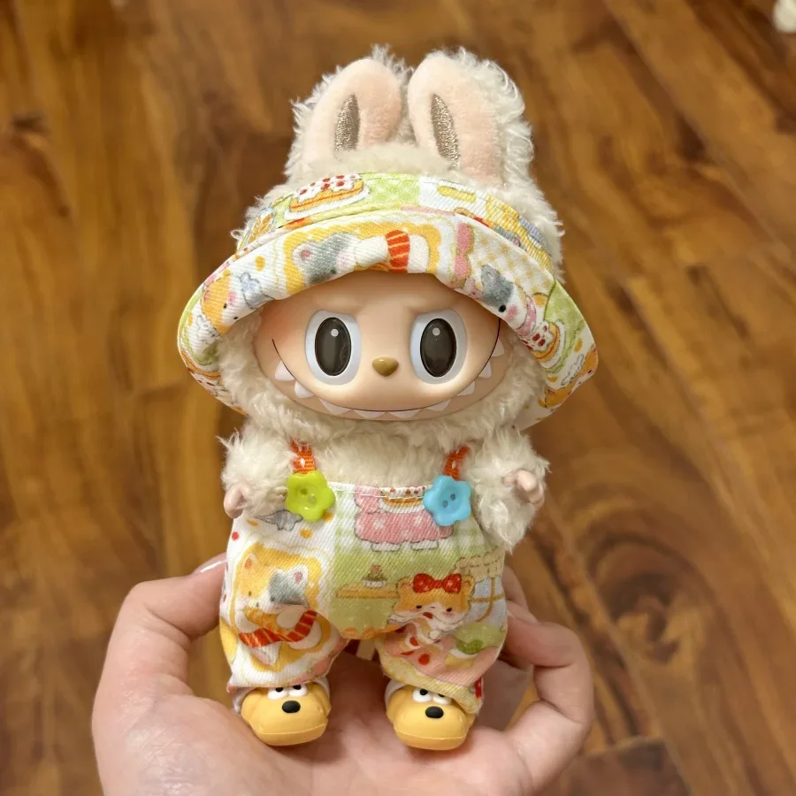 17Cm Mini Pluche Pop Kleding Outfit Accessoires Voor Korea Kpop Labubu Idol Zitten Party V1 V2 Herfst Onesie Hoed set kleding