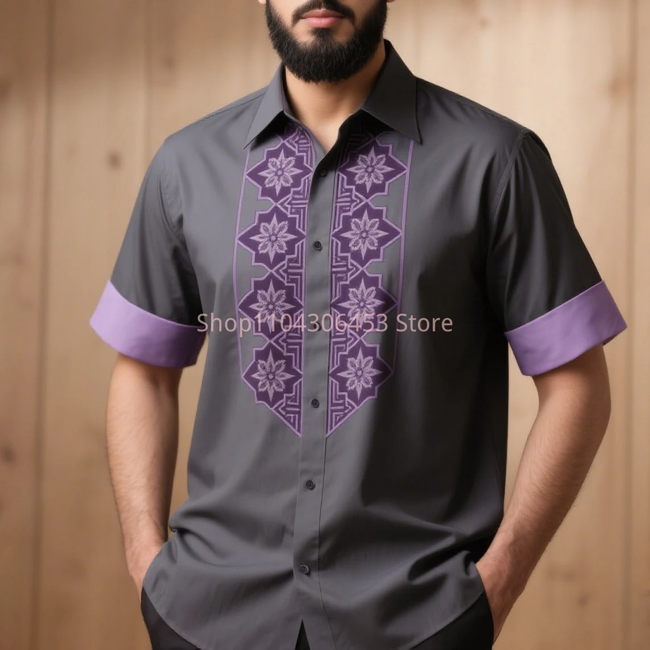 Men's Simple Retro Fashionable Pattern Plant 3D Printed Short-sleeved Lapel Shirt Thin Breathable Business Casual Outdoor Top