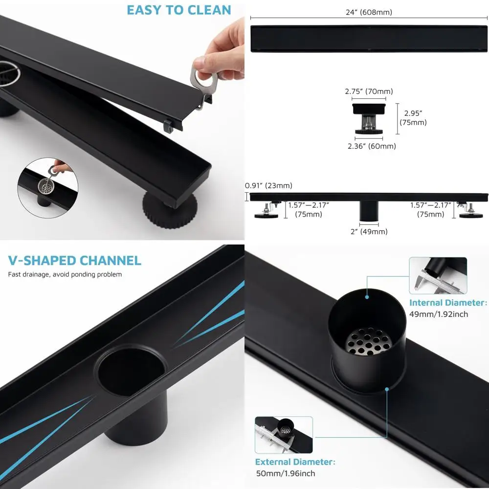 

Линейный душевой трап 24 дюйма, матовый черный, из нержавеющей стали 304