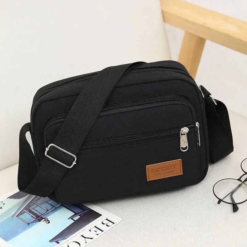 

Unisex Business Casual Canvas Shoulder Bag Multi-layer Cashier Bag Small Change Purse for Men And Women