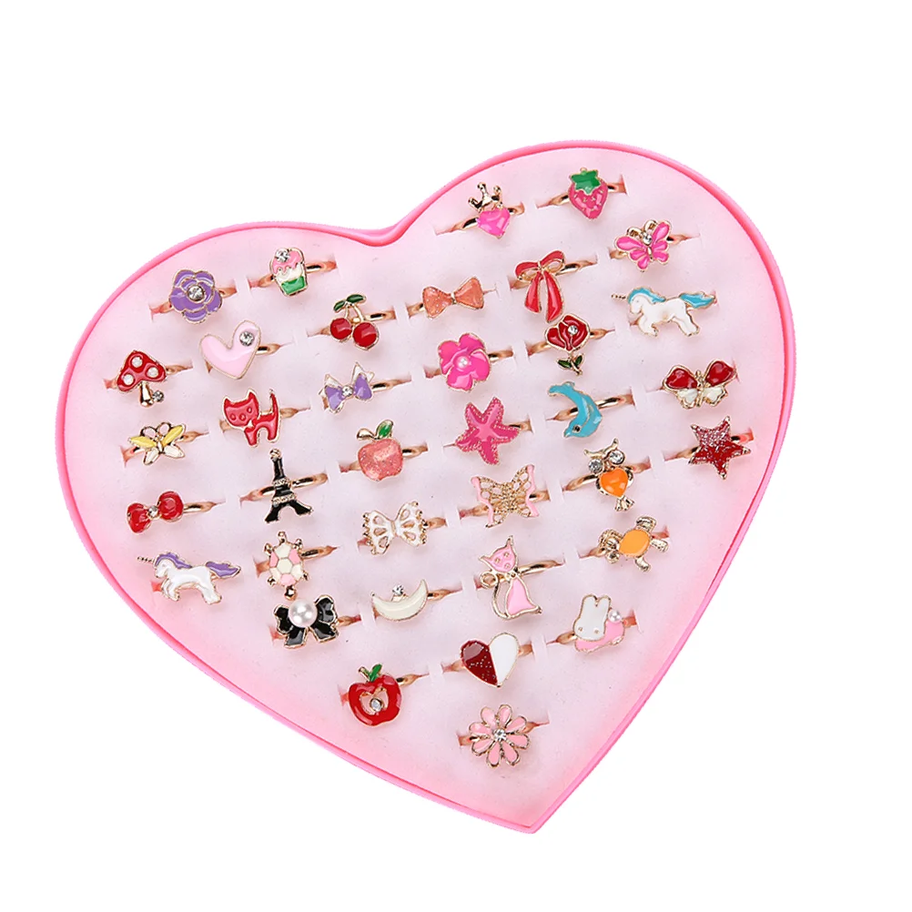 36pcs Alloy Cartoon Rings Lovely Jewelry Toys Gift Party Favors for Children Girls Mixed Patterns and Colors