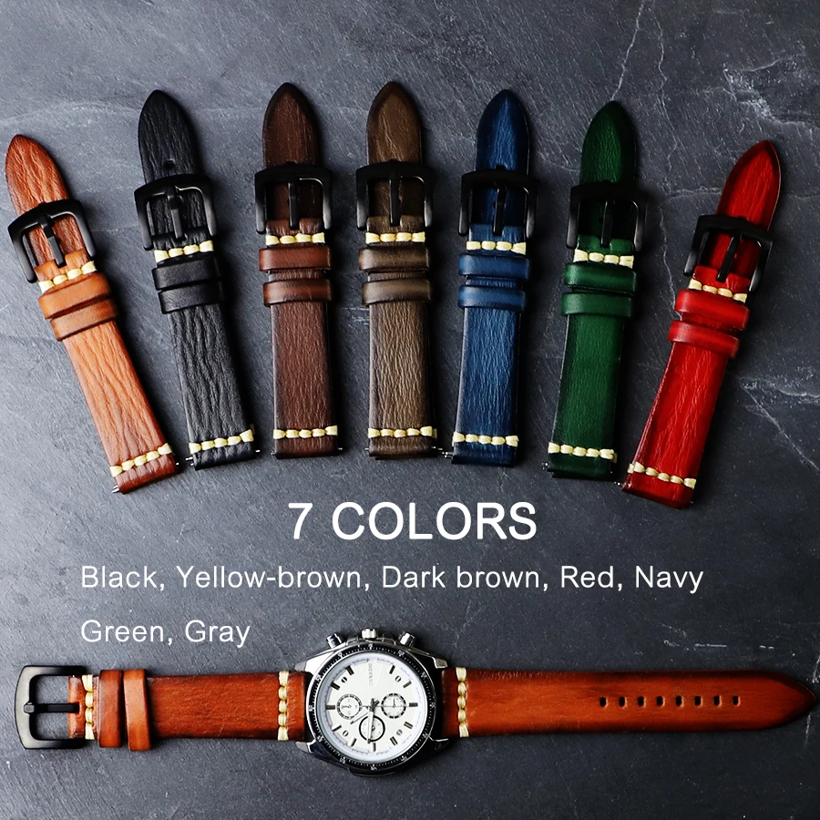 18mm 20mm 22mm 24mm Leather Watch Strap for RADO Rolex Tudor Longines Breitling Tudor Seiko Citizen Samsung Pilot Watch Band GMT