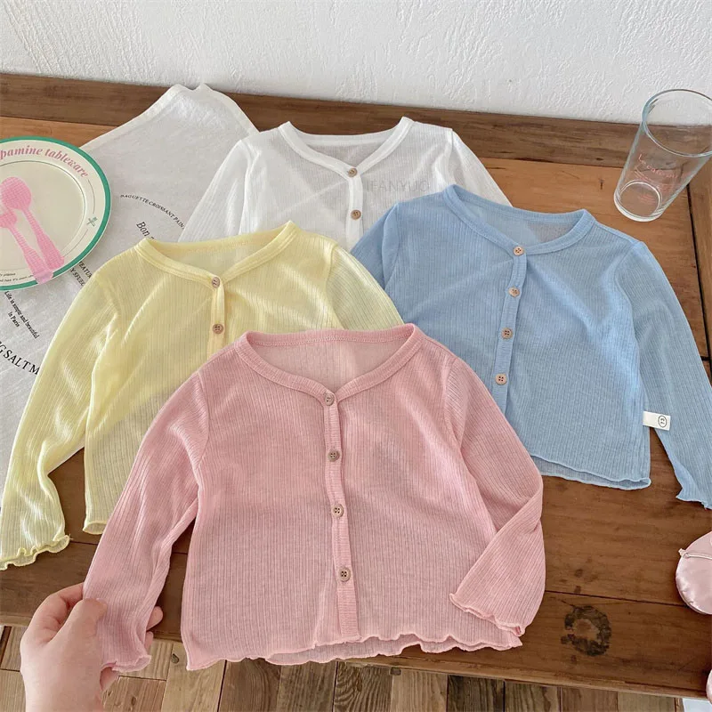 Summer Korean Children Clothing Breathable Soft Kids Casual Coat Baby Toddler Sunscreen Thin Cardigan Toddler Girls Boys Outwear