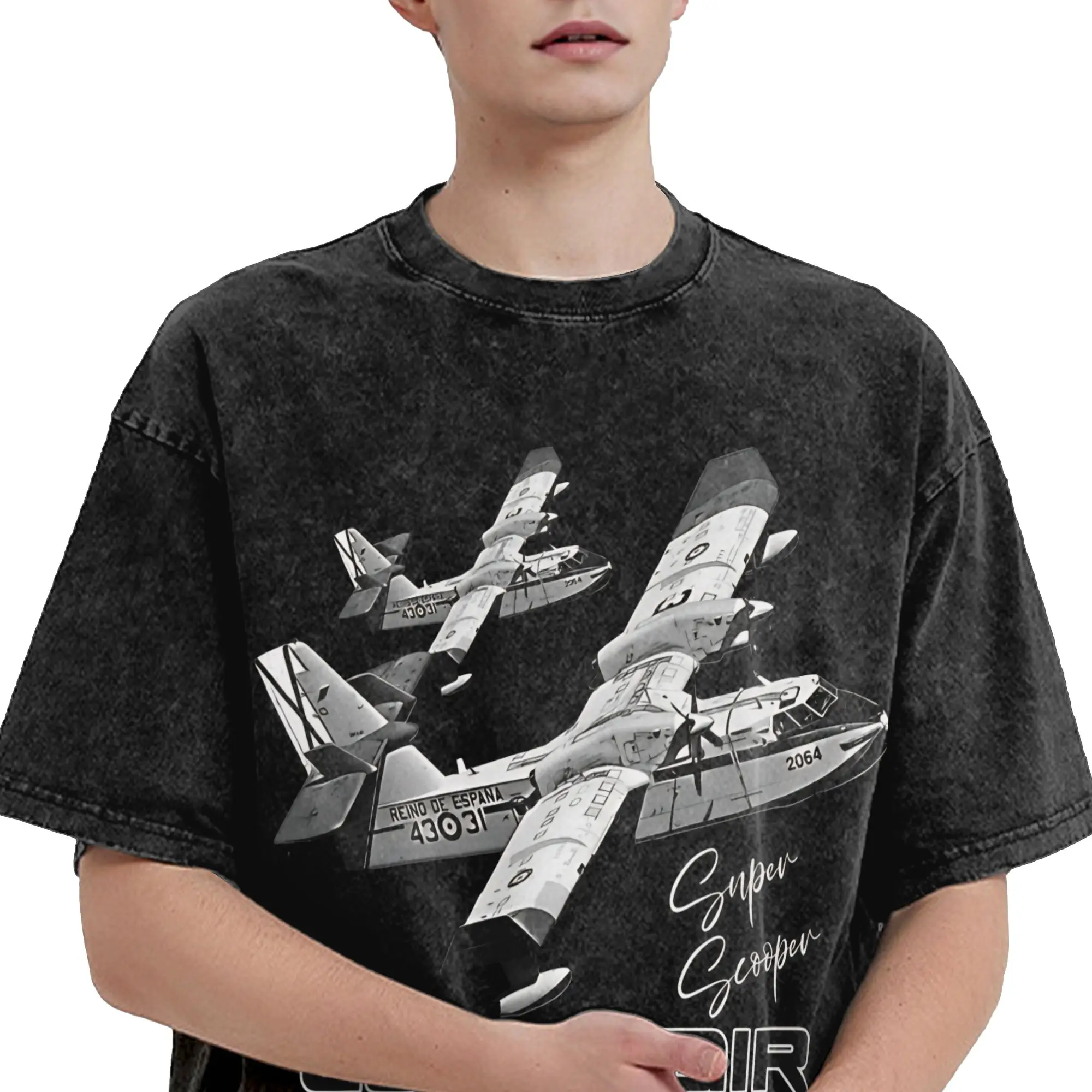 Canadair cl-415 Super Scooper firebomber Aircraft T Shirt Hip Hop Washed Short Sleeve Oversize T-Shirts for Men Women Streetwear
