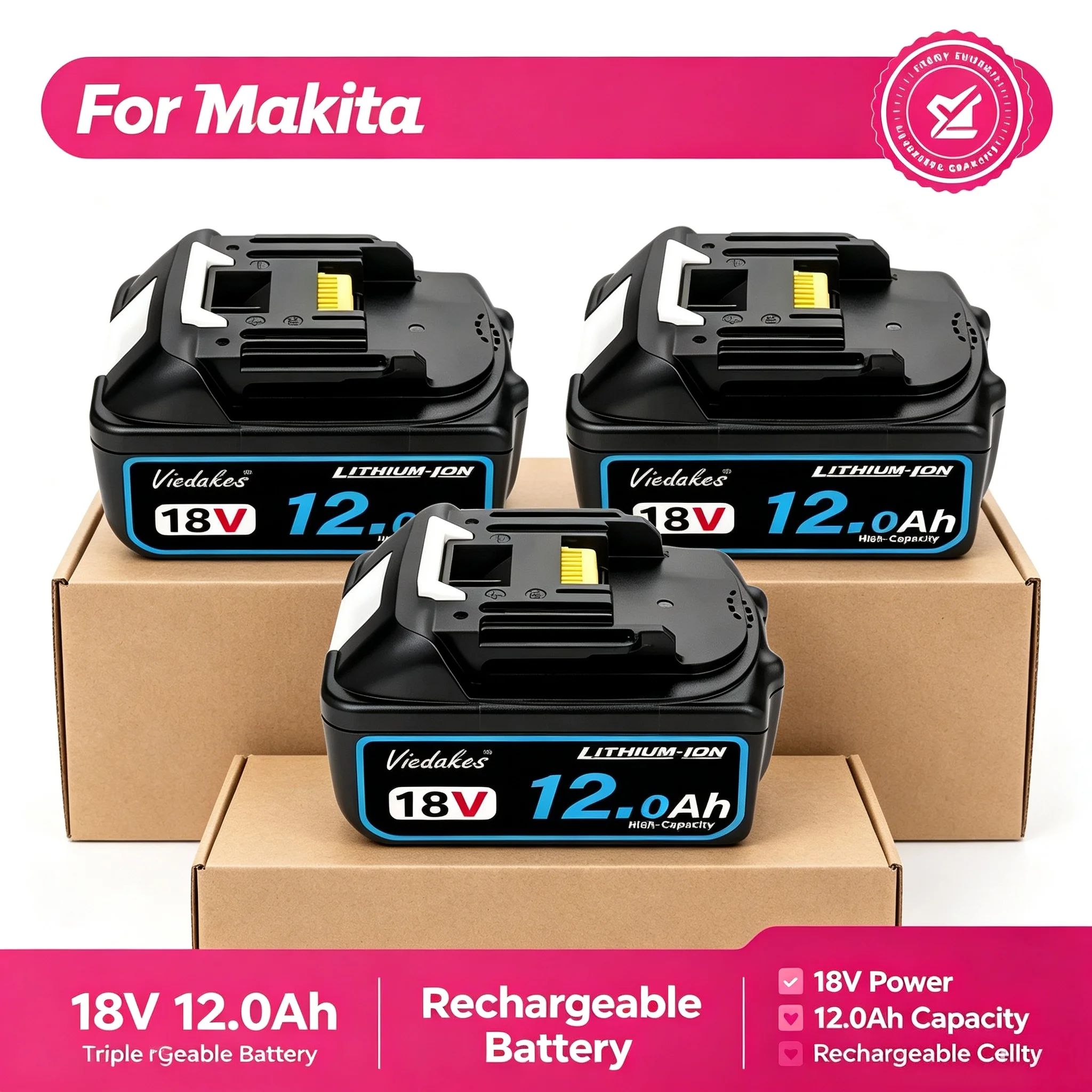 100% Original for Makita 18V 12Ah/10Ah/8Ah Battery for Makita Tool,DTD173、TW004G、DGA506 Rechargeable Replacement Lithium Battery
