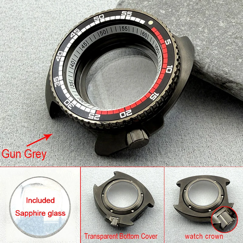 Gun Grey 44mm Mod 6105 6309 Abalone Turtle Watch Case Crown at 4.1 Fits 7S 4R NH34 NH35 NH36 Automatic Movement Custom