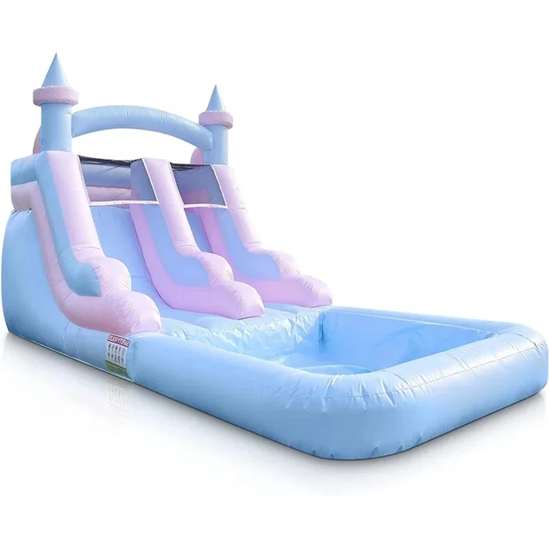 สไลเดอร์น้ําทําให้พองเกรดเชิงพาณิชย์พร้อมปราสาท Bouncy Splash Pool สําหรับผู้ใหญ่และเด็ก รวมถึงเครื่องเป่าลมและจัดส่ง