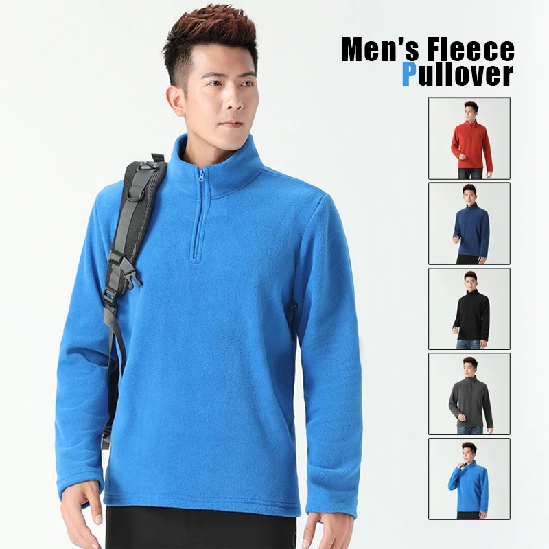 Men Fleece Sweaters Autumn Winter Polar Fleece Half-zip High-neck Warm Sweaters Long Sleeve Pullover Outdoor Workout Casual Tops