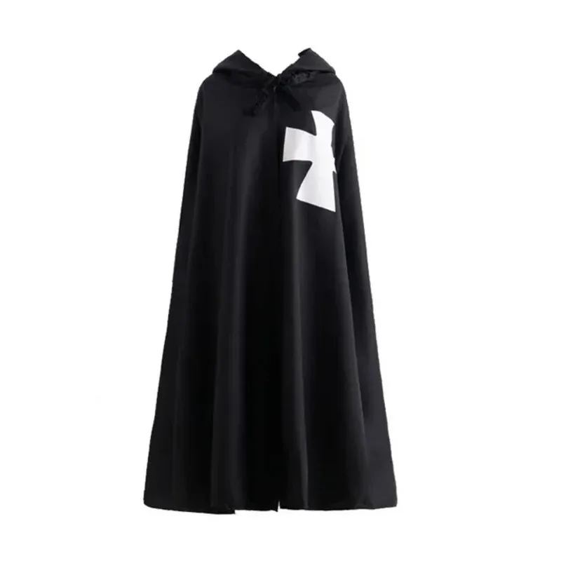 الرجال تأثيري الصليبيين تمبلار فارس زي القرون الوسطى المحارب الجندي الذكور أسود أبيض عباءة رداء الإمبراطورية الرومانية هالوين زي