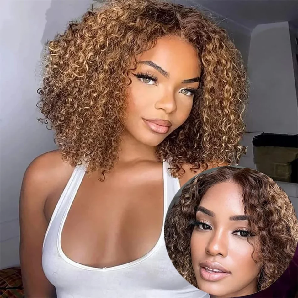 Highlight Ombre Bob Wig Human Hair Curly Short 5X5 Hd Lace Closure Wig