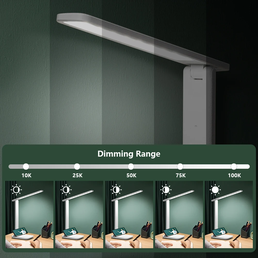 Светодиодная настольная лампа с подключением, зарядка через USB, 3 цвета, настольная лампа с бесступенчатой регулировкой яркости, сенсорная складная лампа для защиты глаз, ночник для чтения