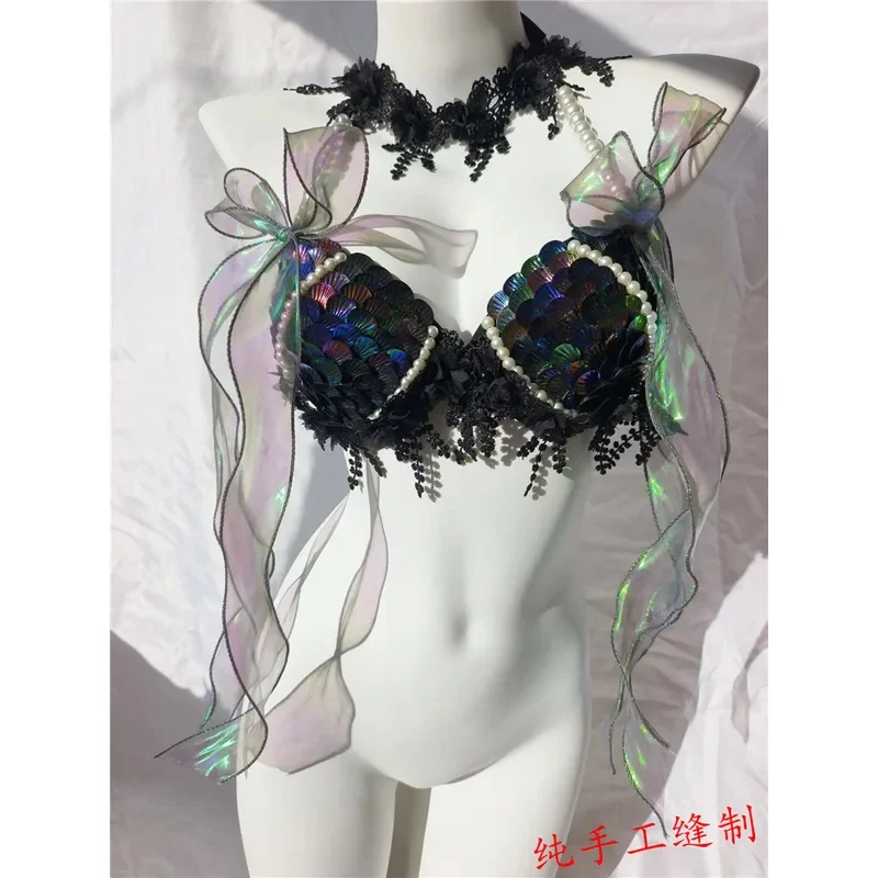 

25COSSuper красивый бикини-русалка с блестками, бюстгальтер, летний плавательный бюстгальтер для свободного дайвинга, косплей, бюстгальтер-русалка, ткань для выступлений в баре Oceanarium