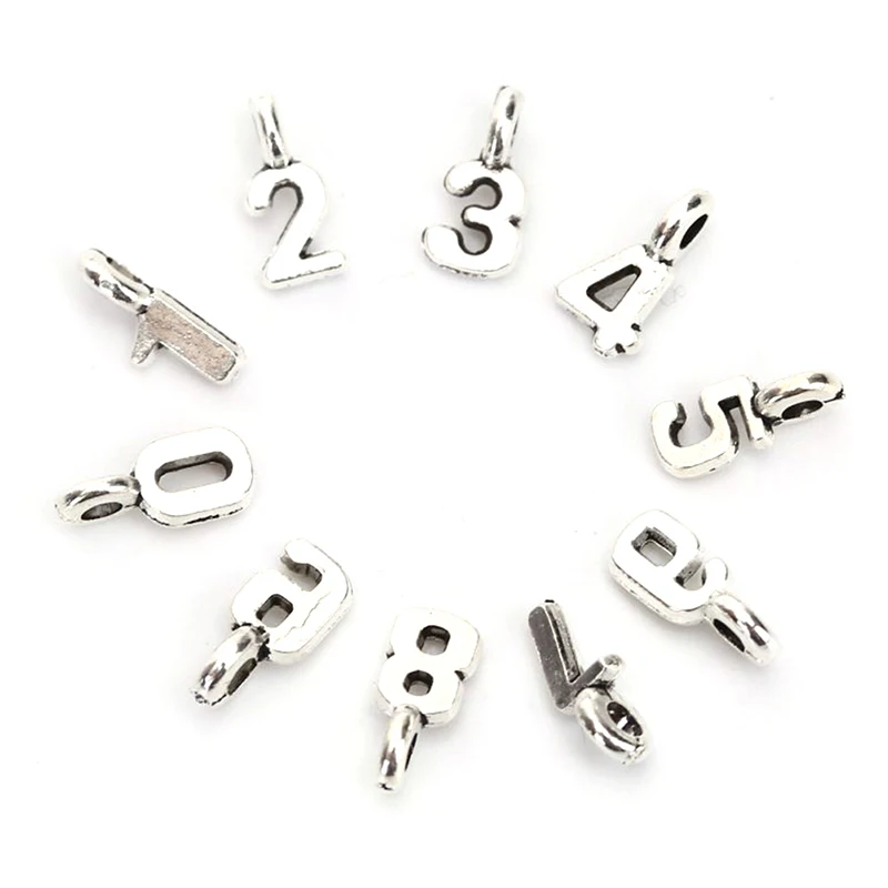 10Pcs/Set Alloy Mix Arabic Numerals Charms Pendant Jewelry DIY Making Crafts