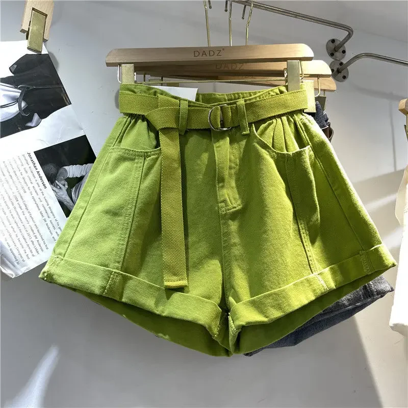 

Summer New High Waist Curly Edge Wide Leg Shorts Casual Jeans Women's Everything Looks Thin Hot Pants