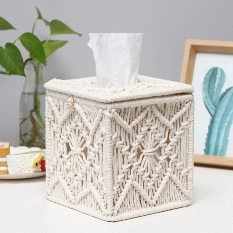 Northern Europe Cotton Rope Tissue Box Bedroom Dresser Manual Craft Tissues Organizer Simple Paper Boxes Modern Home Decoration