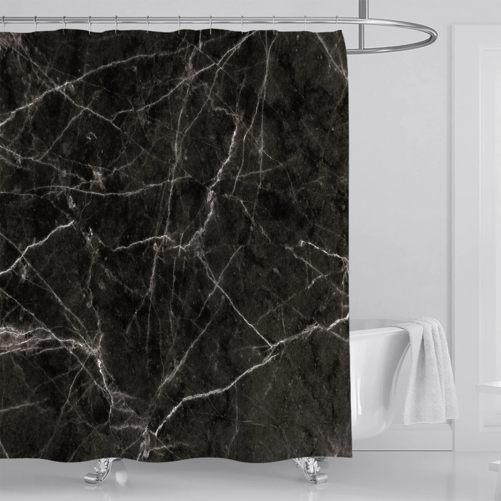 Grey Gold Marble Abstract Modern Bathroom Decoration Waterproof Washable Fabric Bathtub Deluxe Standard Shower Curtain 180 * 180