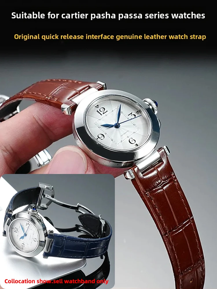 

Genuine leather strap For Cartier Pasha Wgpa0019 Wgpa0026 W2pa0014 Cowhide Watch band Men Womem Concave End bracelet 19x12mm