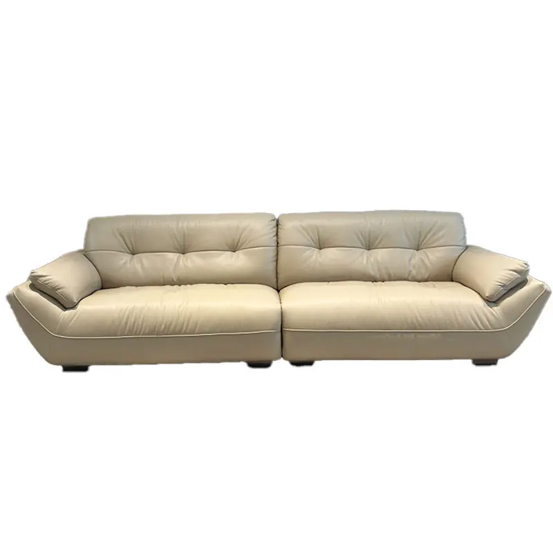 #Italian Minimalist Head Layer Cowhide Genuine Leather Sofa Modern Small Apartment Living Room Three-person Leather Sofa