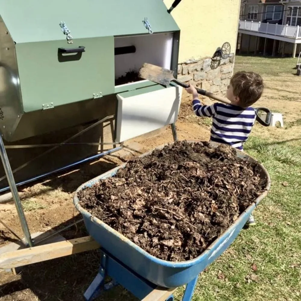 Outdoor Dual Chamber Compost Tumbler - 70 Gallon - Galvanized Steel Construction