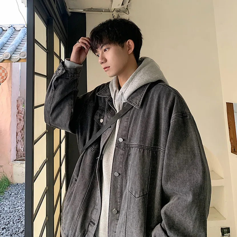 

Стильная мужская джинсовая куртка для осени и весны, модная ретро-модель с длинными рукавами, повседневная верхняя одежда с карманами, с защитой от сминания.