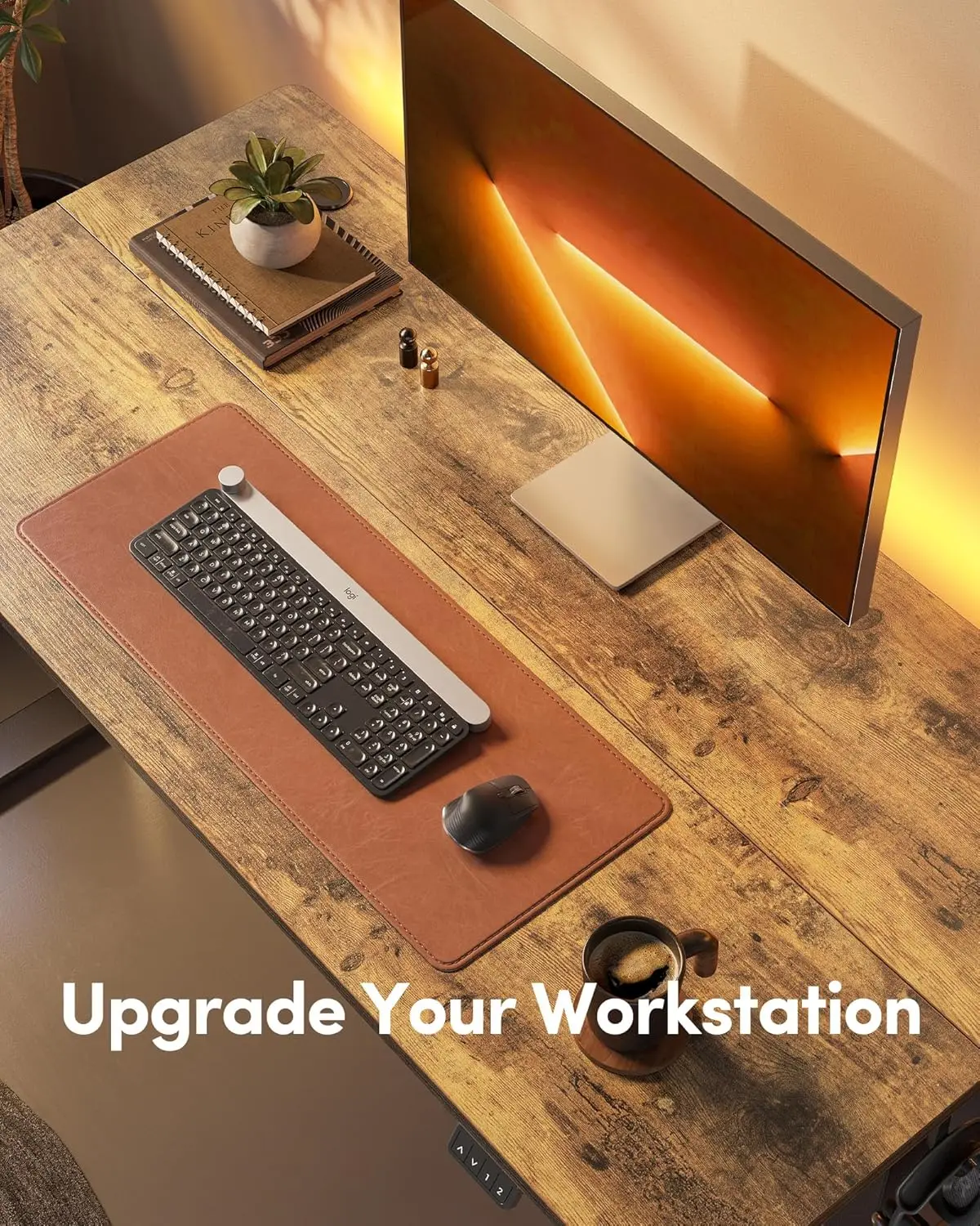 مكتب كمبيوتر كهربائي قائم، ارتفاع قابل للتعديل، 40 × 24 بوصة يمكن استخدامها في المكاتب، بني ريفي