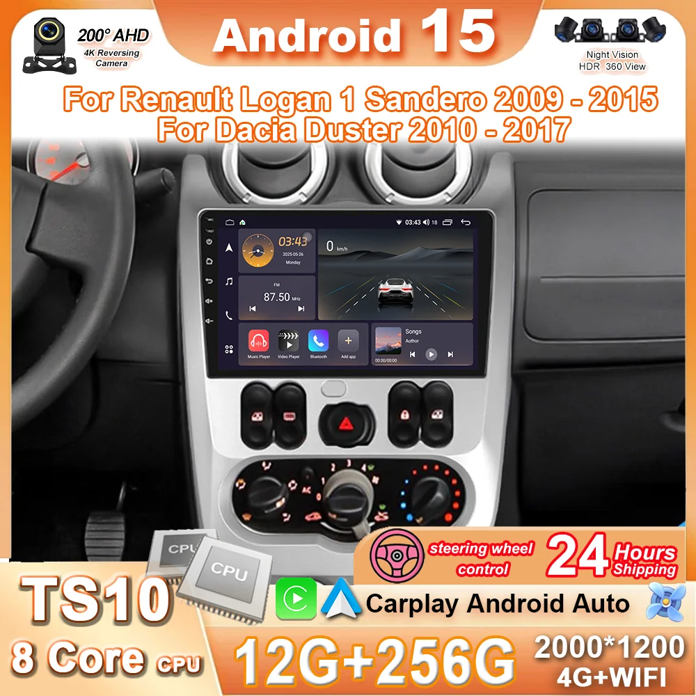 

Android 15 Car Radio For Renault Logan 1 Sandero 2009 - 2015 For Dacia Duster 2010 - 2017 Multimedia Video Player Navigation 4G