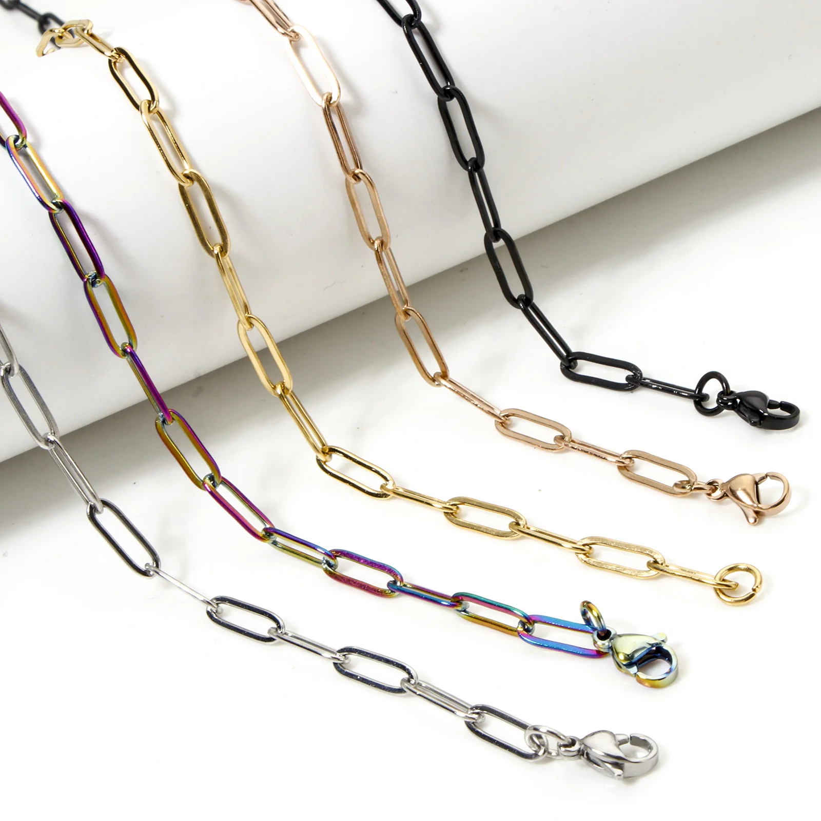 

1pc Multicolor Stainless Steel Paperclip Chain Necklace For Women Men DIY Jewelry Making Necklace Gift Findings 40cm(15.7") long